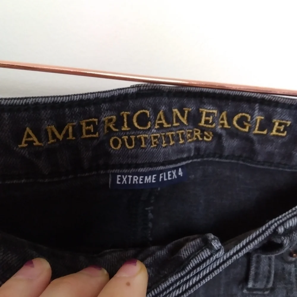 American Eagle Men's Black Heavily Distressed Destroyed Skinny Jeans Size 33x32